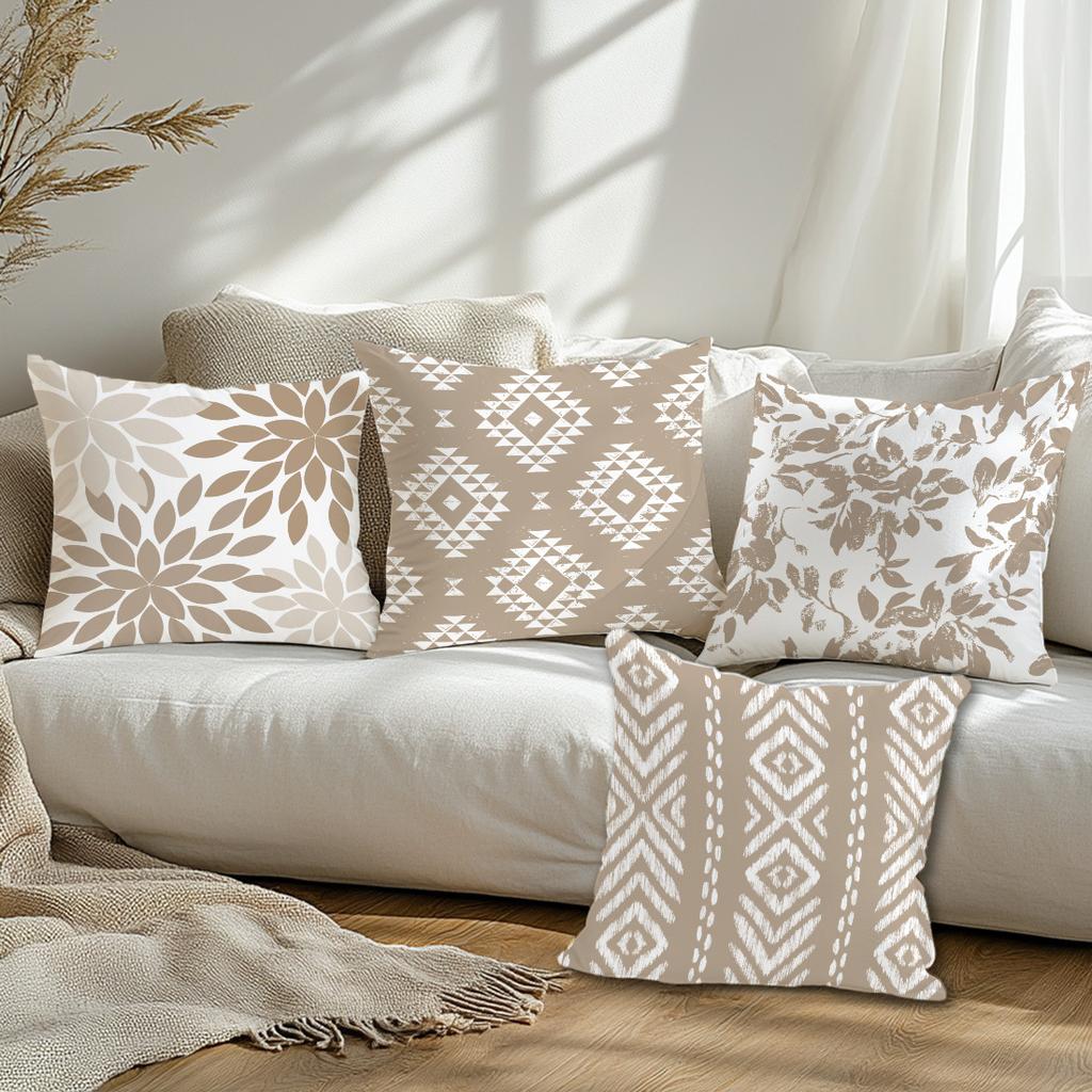 1/4pcs Boho Taupe Geometric Floral Throw Pillow Covers Farmhouse Decorative Cushion Cases for Home Sofa Bedroom Cushion cover