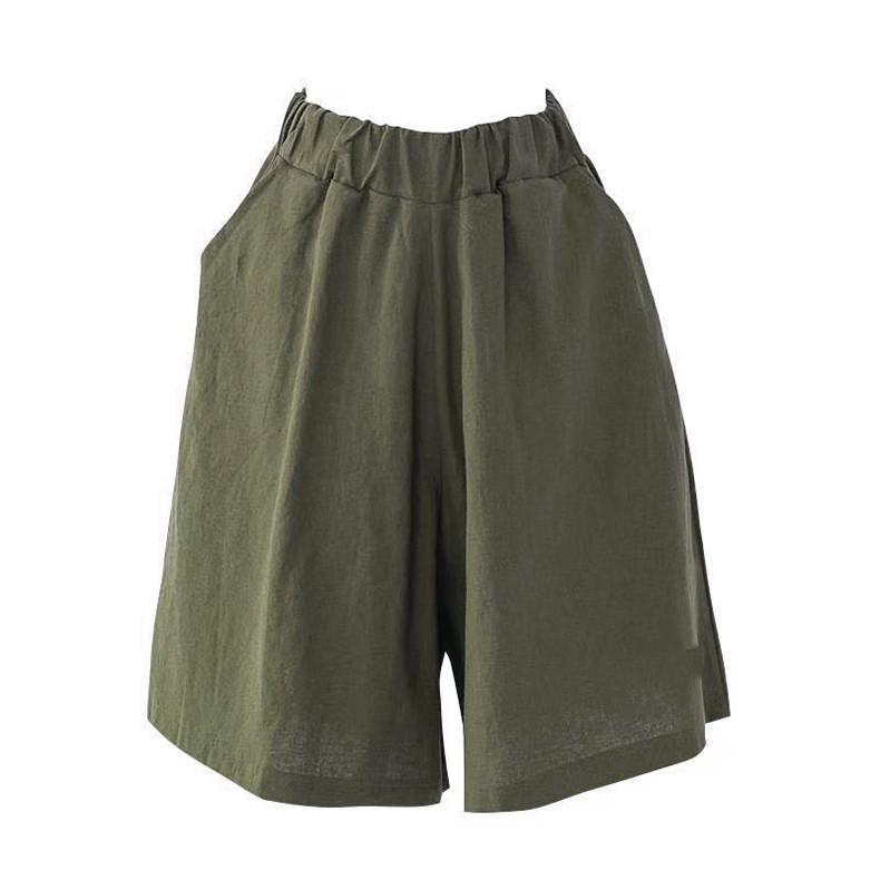 Women's Summer Elastic Waist Plus Size Casual Shorts Solid Color Straight Comfort Five Pants