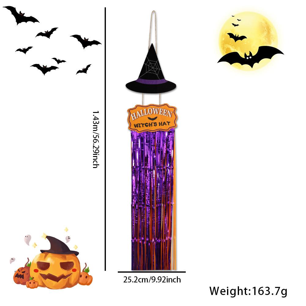 Halloween Eyecatching Wooden Sign With Rainy Tassels Featuring Bats Witches And Skeletons Decor For