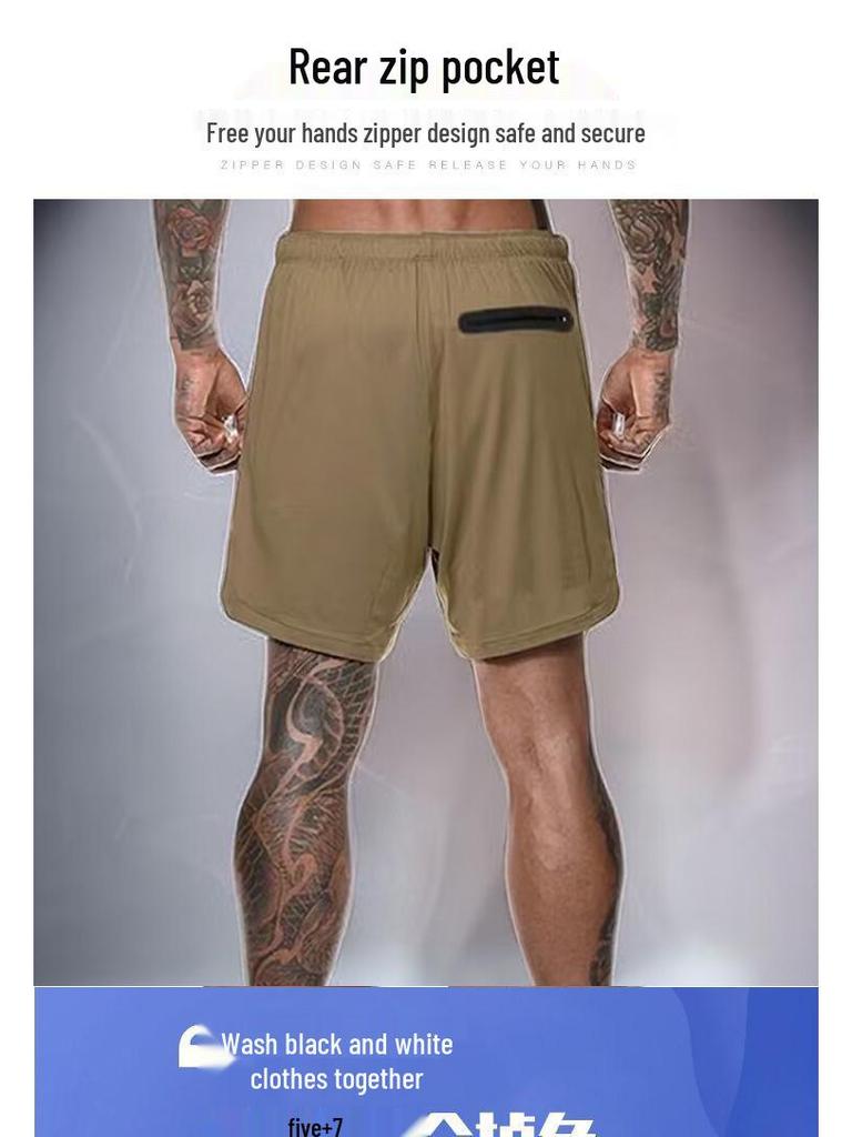 Men's Loose-Fit Double-Layer Running Shorts with Multi-Pockets for Sports & Outdoor Activities