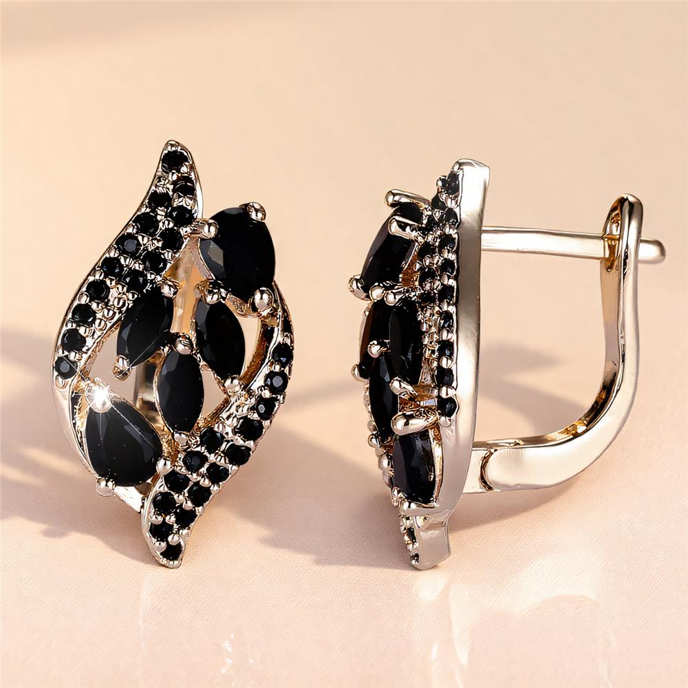 Damskie Kolczyki Koła z Czarnym Cykoniem Vintage Moda Kolor Złoty Ślubne Dla Kobiet