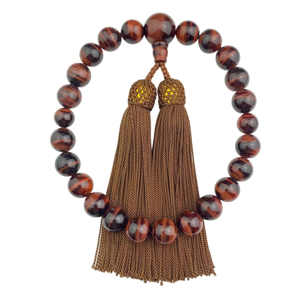 [WONDERFUL LOTUS] Men's Buddhist Prayer Beads, 22 beads, Red Tiger Eye, Brown Silk Tassel, Prayer Beads Bag Included, Suitable for All Sects,