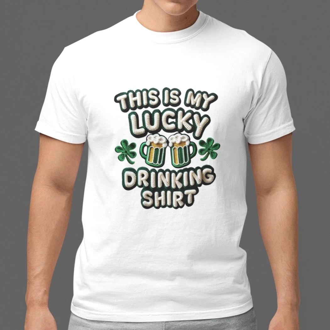 This Is My Lucky Drinking Shirt St Patricks Day Beer Clover Unisex Tee S- S