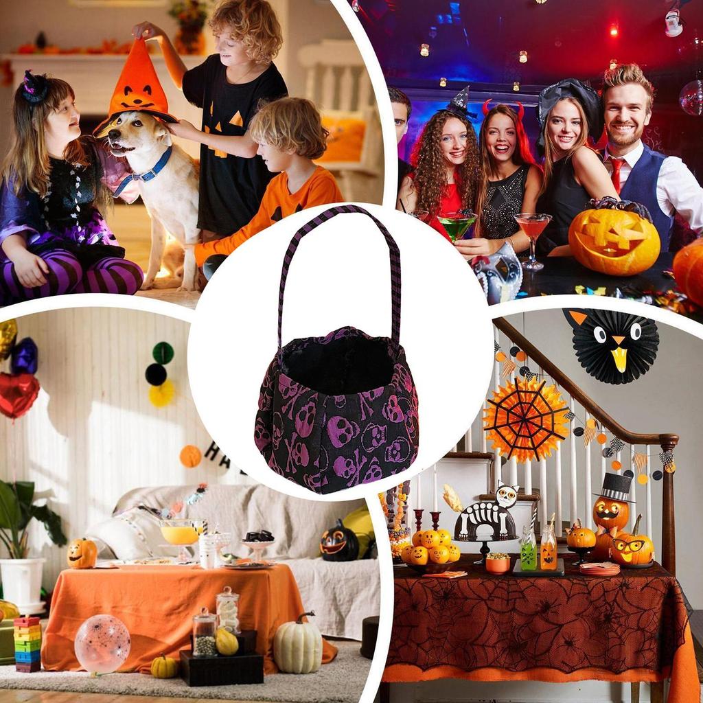 Halloween Bucket Children's Candy Basket Trick-or-Treat Bag Festival Decoration For Night Outdoor Adventures Kids Family Cosplay