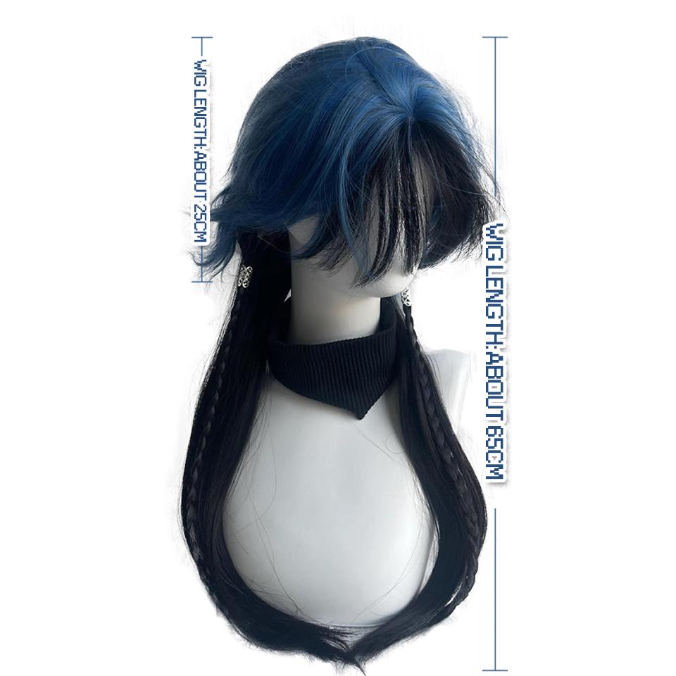 Blue And Black Highlights Long Synthetic Wig Female Jellyfish Mullet Head Lolita Layered Long Straight Hair Daily Sense Cos Wig