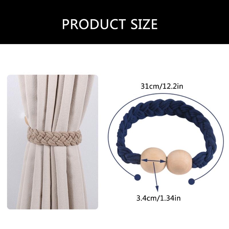 2Pack Wood Magnetic Curtain Tiebacks Simple Rope Curtain Holdbacks for Drapes Handmade