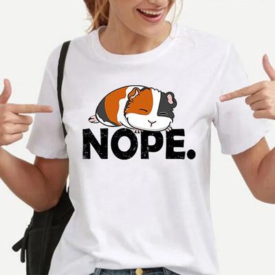 Sommer Rundhals Tier Meerschweinchen Muster Bedrucktes Oberteil Modisch Lässig Reine Baumwolle Kurzärmelig Damen T-Shirts