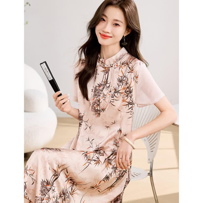 Outyff Women s Elegant Short-Sleeve Chiffon Midi Dress 2XL розовый