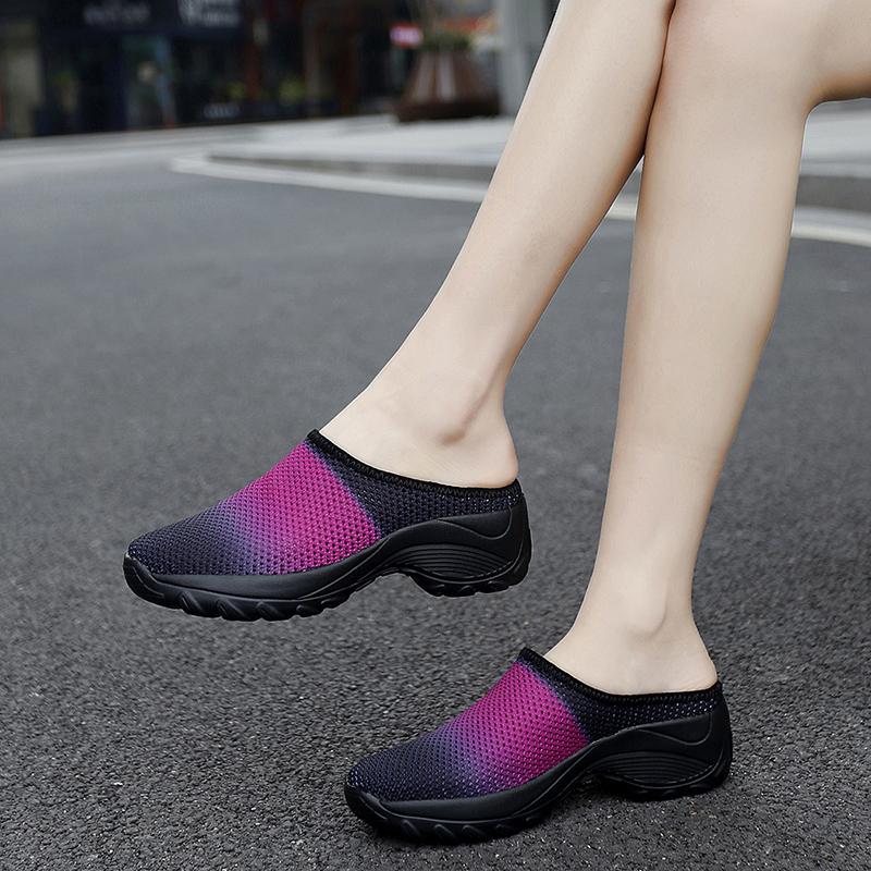 Women's Backless Walking Sneakers Summer Slip-on Mule Shoes Closed Toe Slippers Height Increase Comfort Casual Traveltime Mule
