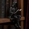 Dark Eye-catching Figurine Gothic Fantasy Reading Figurine Mystery Hooded Figure Sculpture Compact Statue Resin Sitting Grim Reaper for Bookshelf,
