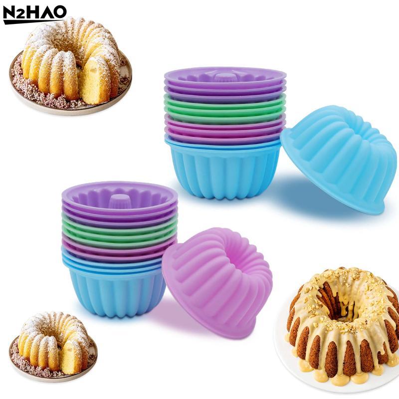 12 Pieces/set Of Use Food Grade Silicone Cake MoldCake Molds, Multi-colored Round Muffin Cups, Baking Silicone Cake Molds