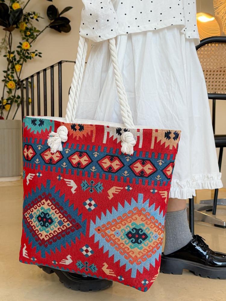 Mandala Canvas Shoulder Bag With Embroidery For Daily Use