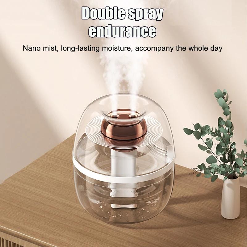 Neuer 2-Liter-Doppelsprüh-Luftbefeuchter für Zuhause, stumm, transparenter Sprühnebel mit Nachtlicht, USB-Luftbefeuchter mit großer Kapazität für Schlafzimmer und Büro