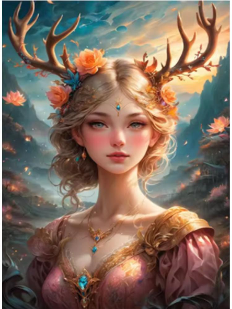 5D Deer Elf Girl Fairy Dust Diamond Painting Kit Full quare Diamond Embroidery Cross Stitch Diamond Art Crystal Home Decoration