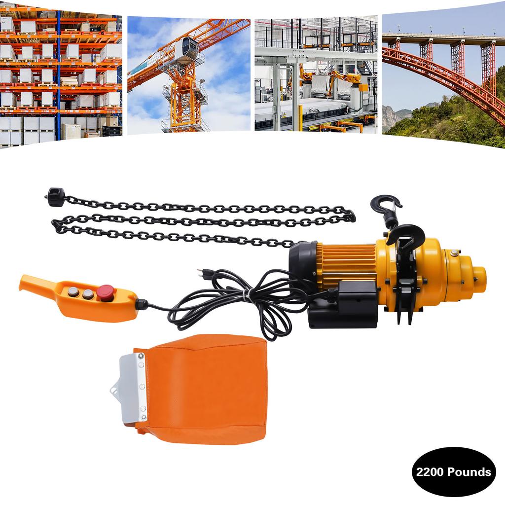 Elektrischer Kettenzug, 2200 lbs mit 3m kabelgebundener Fernbedienung, 110V Überkopfkran Garage, 1500W Hebekraftsystem mit Not-Aus