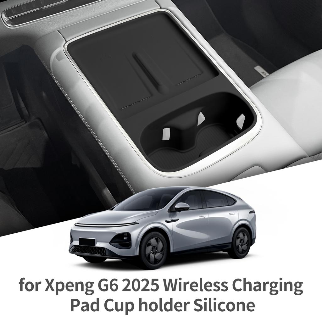 For Xpeng G6 2026 2026 Water Cup Holder With Phone Protective Pad Wireless Charging Mat Anti-slip Shock-Absorbing Accessories