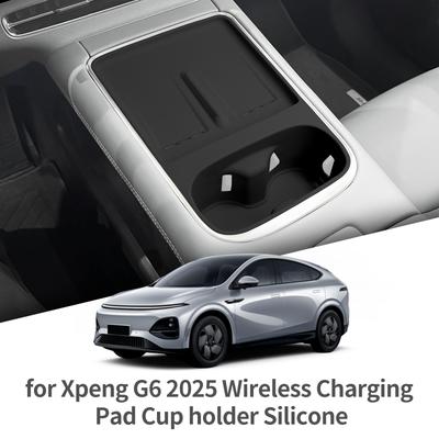For Xpeng G6 2026 2026 Water Cup Holder With Phone Protective Pad Wireless Charging Mat Anti-slip Shock-Absorbing Accessories