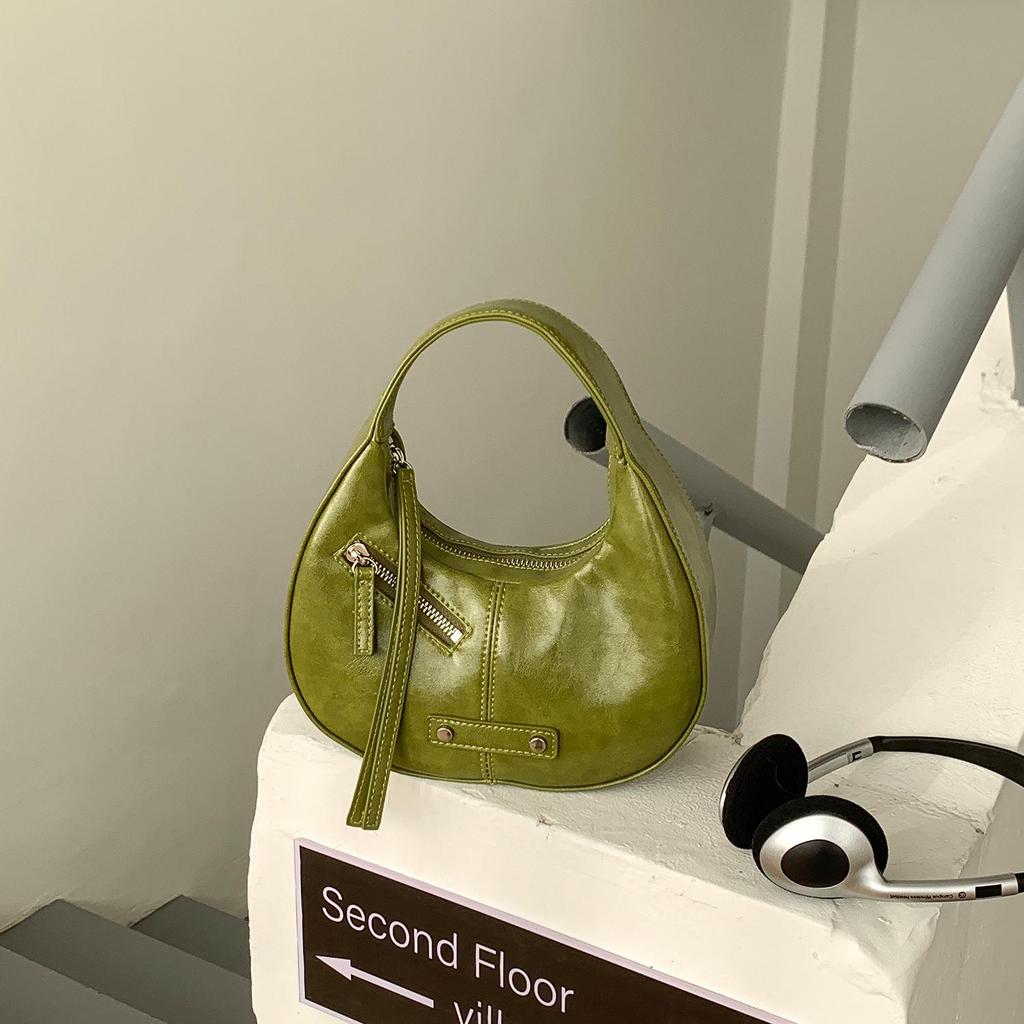 Spring Summer Crescent PU Leather Bag - Korean Style Versatile Tote for Women