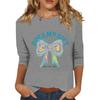 Women's Fashionable Casual Three Quarter Sleeve Printed Collar Pullover Top