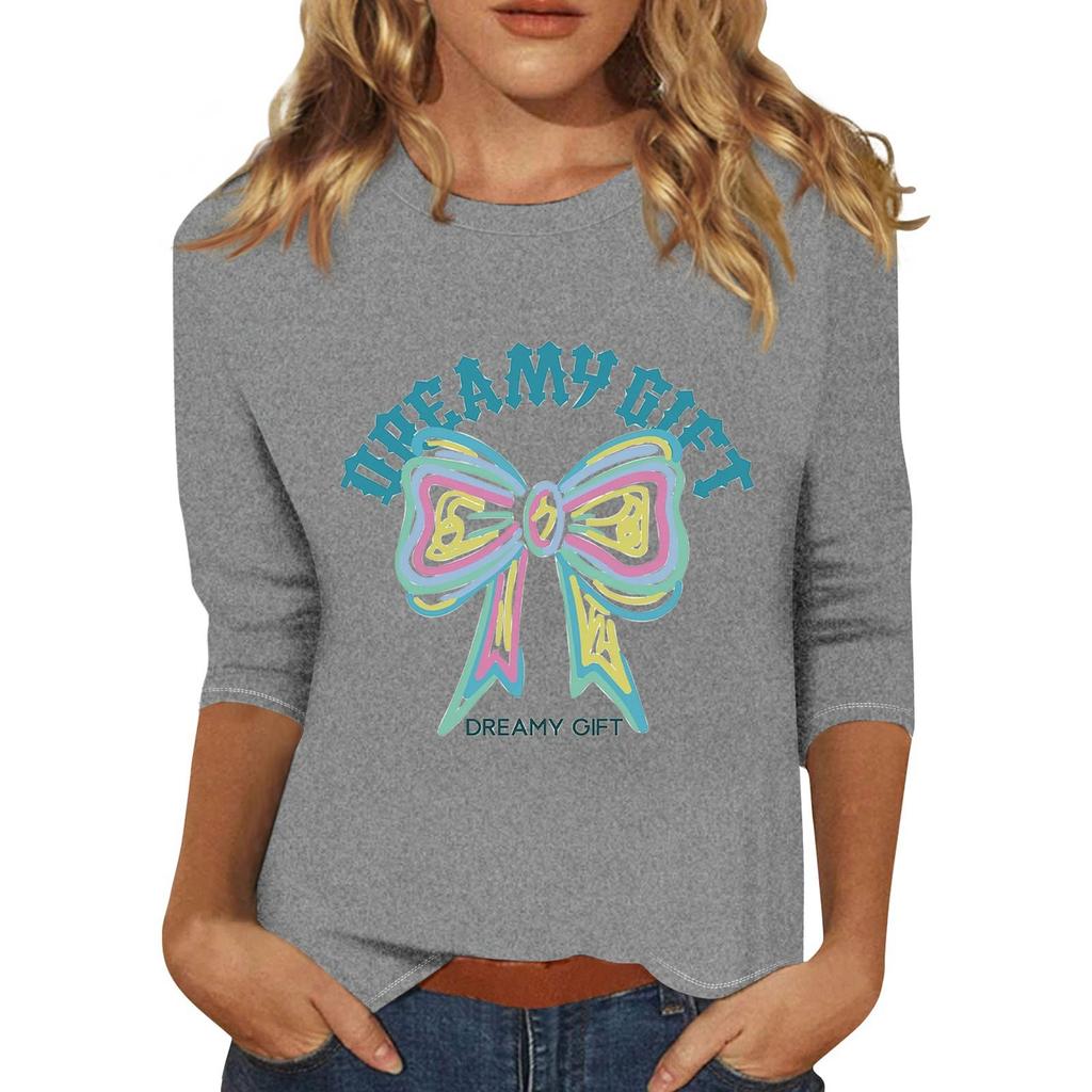 Women's Fashionable Casual Three Quarter Sleeve Printed Collar Pullover Top