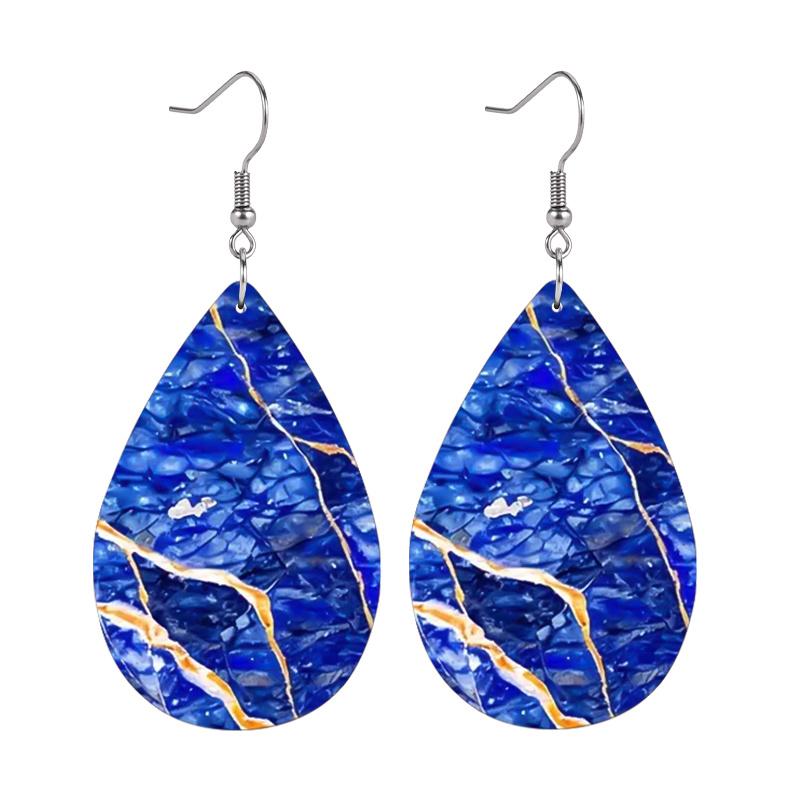 2 Pairs Vibrant Marbled Pattern PU Leather Earrings Fashion Earrings Holiday Gifts for Friends Party Fashion Accessories