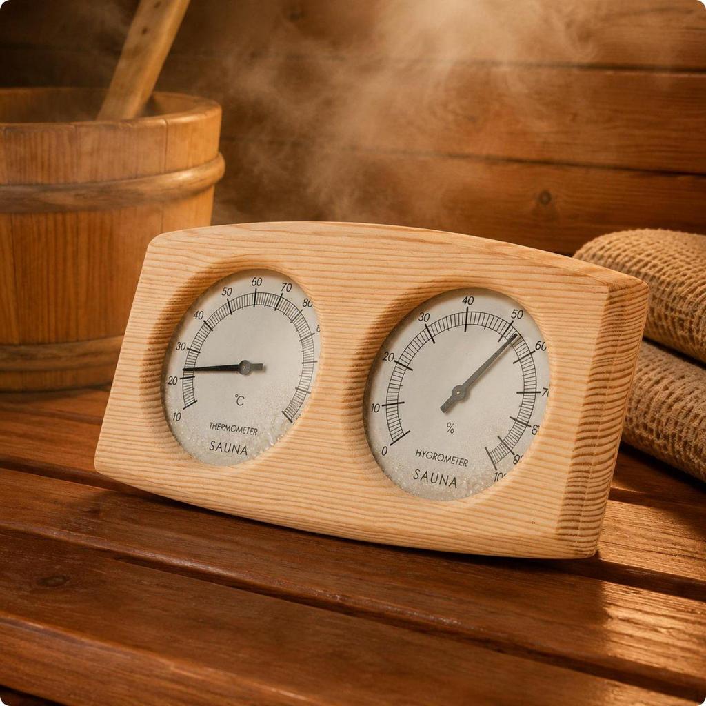 Sauna Thermometer Hygrometer TwoDial Dial Wood Gauge easily Read Humidity