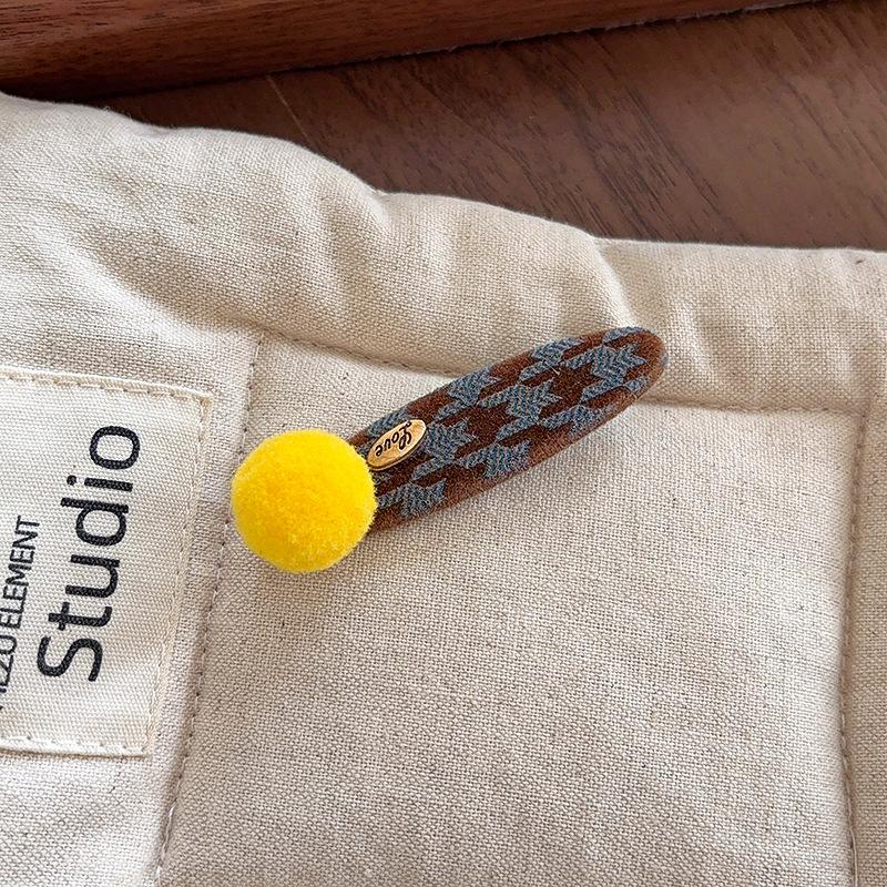 

Plaid wool flower ball hairpin women s side clip side broken hair bangs clip forehead hairpin new clip headdress