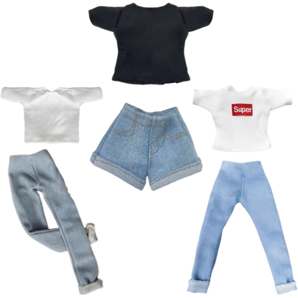 Olyoly 1/6 Doll Outfit Set T-shirt Denim Shorts Skirt for 30cm Miniature Dolls