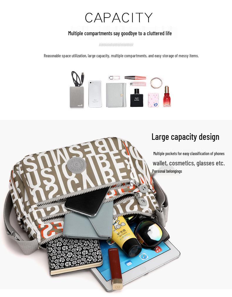 Urban Minimalist Women's Nylon Shoulder Bag - Casual Printed Small Square Bag for Middle-aged and Elderly