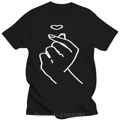 Kpop Shirt Korean Love Heart Hand Symbol Saranghae Love Gift T-shirt Men Casual Tshirt Fashion O-neck Tops Tees Summer T Shirt