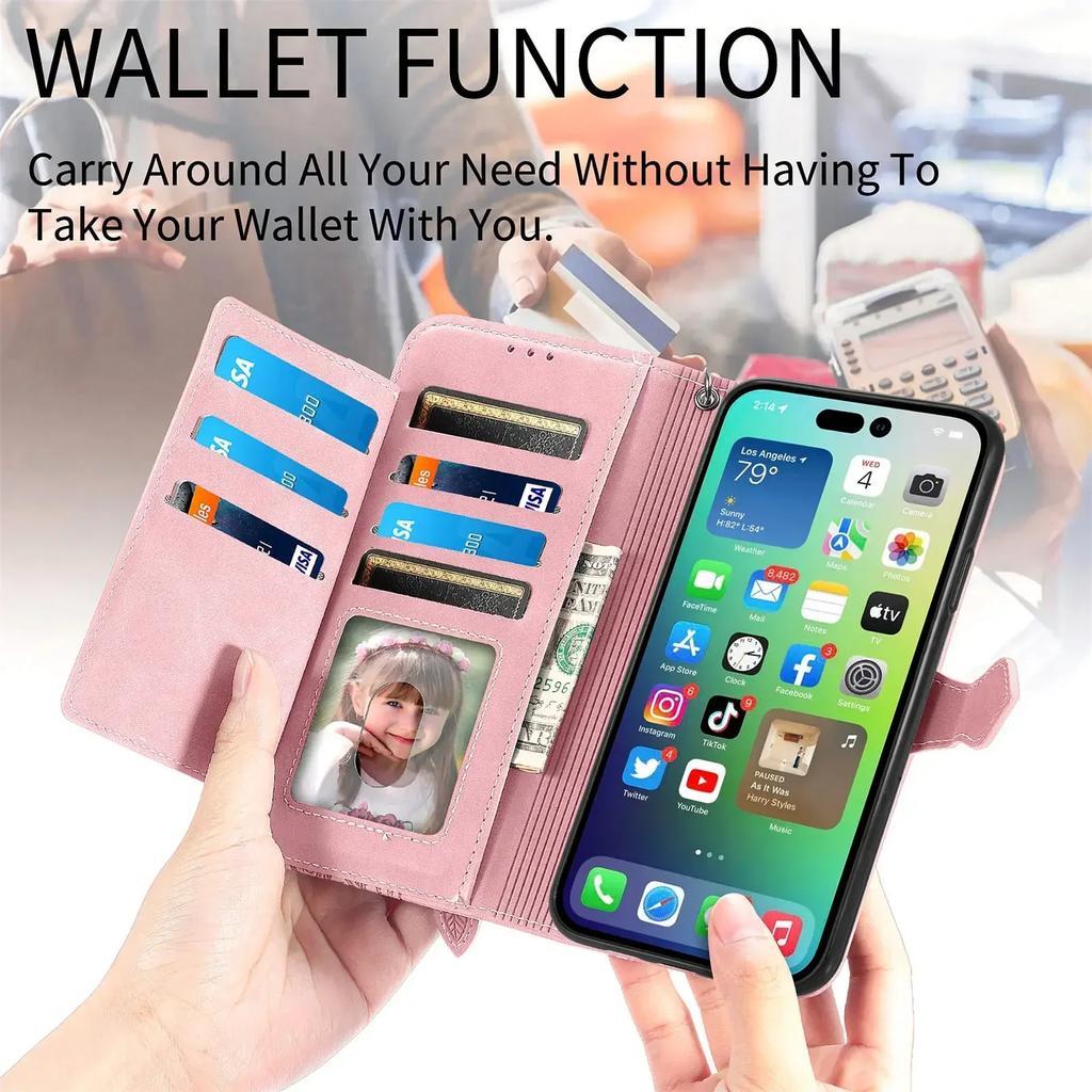 Zipper Leather Flip Wallet Case For OPPO Find X6 X8 Pro Reno 12 12F 13 Pro 7 7A 8 Lite A40 A40M A60 A80 A18 A38 A79 Phone Cover