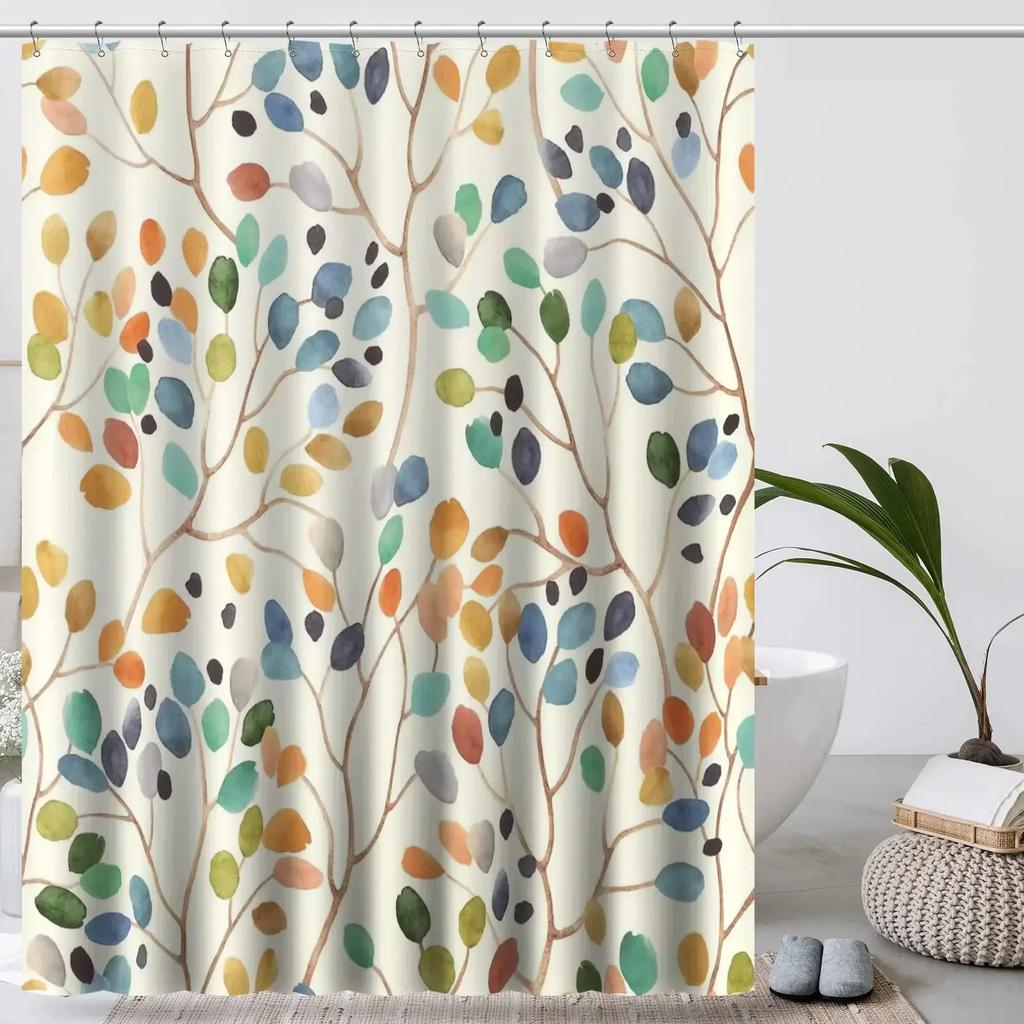 Mexican Floral Shower Curtain, Ethnic Art, Birds and Paisley, Flowers in White,Polyester, Waterproof, Bathroom Decor