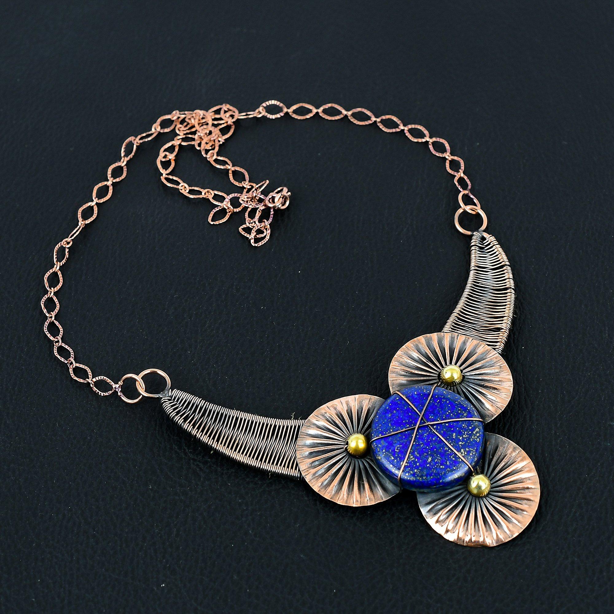 

Драгоценный камень лазурит ручной работы из чистой медной проволоки, ювелирное ожерелье для свадебного подарка 18 Inches синий