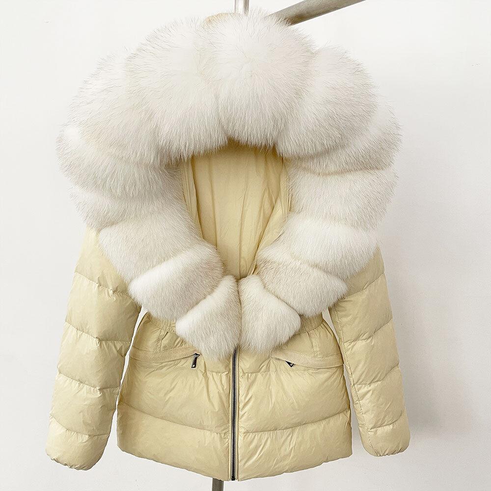 OFTBUY Winter Jacket Women's Real Raccoon Fox Fur White Duck Down Coat Thick Warm