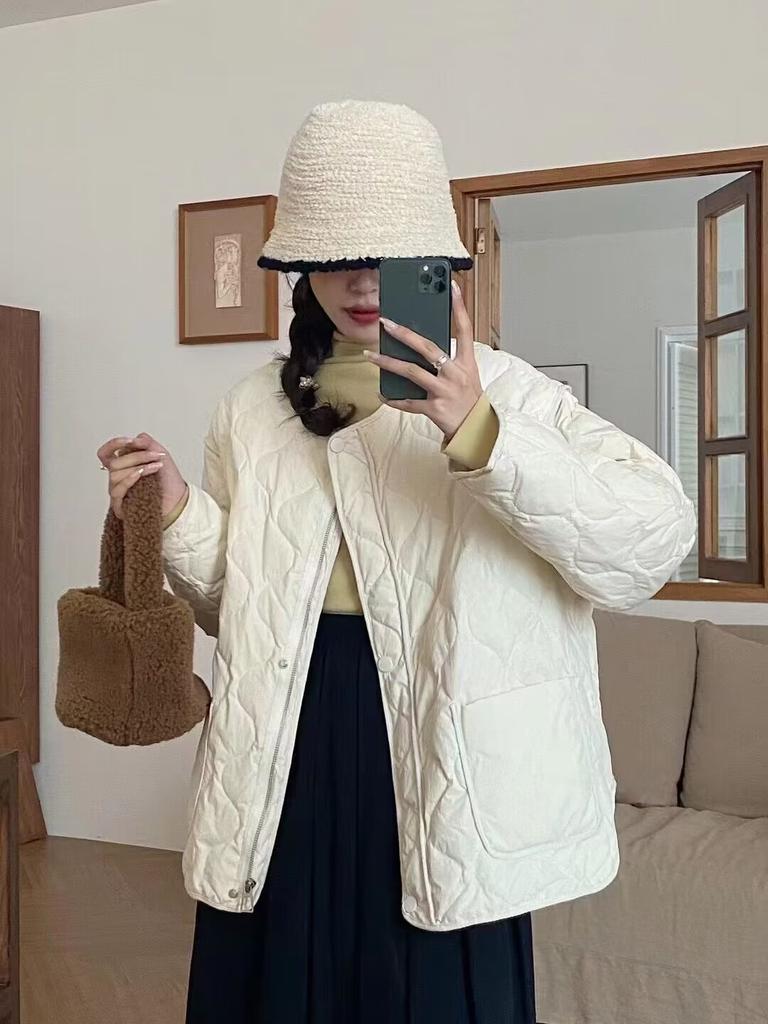 White duck down light rhombus grid down jacket women's gourd autumn and winter clothing new high-end large-size loose round neck jacket