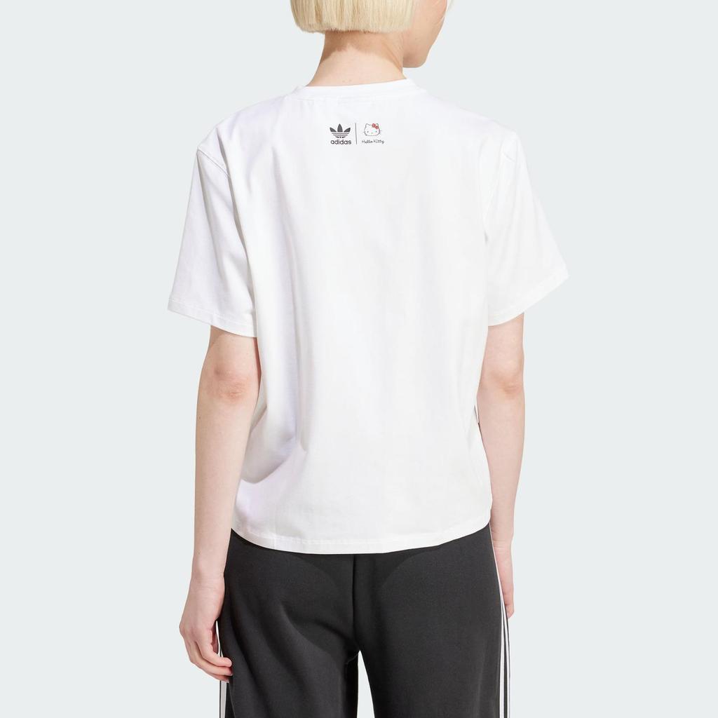 adidas Hello Kitty Kleeblatt Boxy T-Shirt mit Markenlogo-Print Damen Oberteile Weiß IX7880