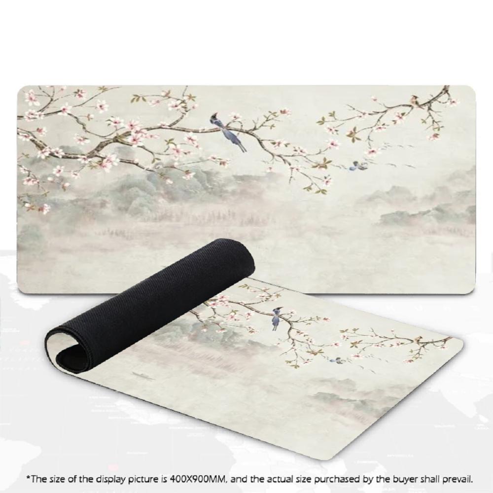 Large Chinese Ink Cherry Blossom Bird Art Mousepad XXL Non‑Slip Rubber Deskmat Pc Game Keyboard Desk Mats Mouse Mat Gamer