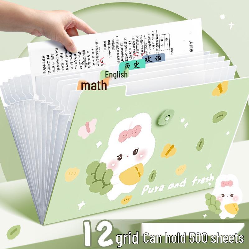 A4 Accordion Folder: Student Test Paper Holder with 12 Pockets, 8 Pockets Cute Transparent Organizer.