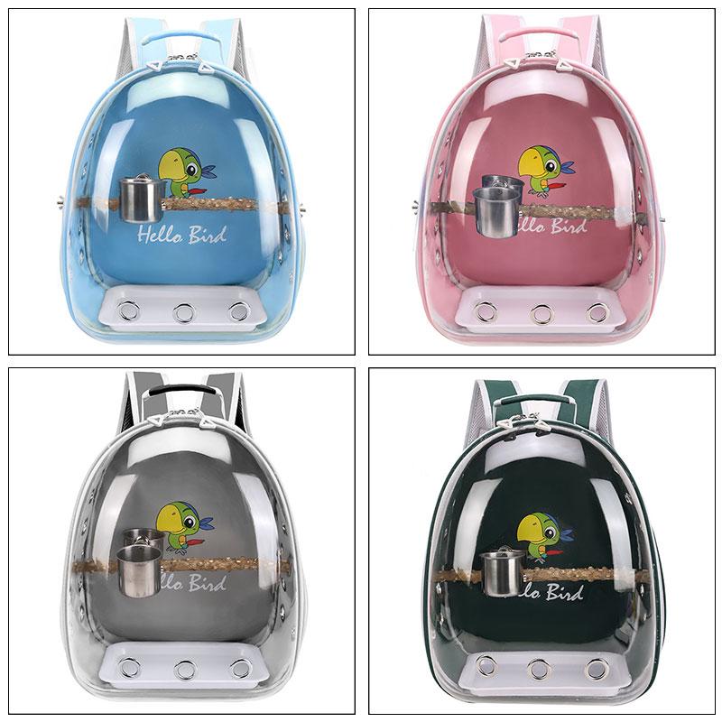 Portable Bird Cage with Prech Feeder and Tray, Acrylic Pet Backpack Bag, Parakeet, Cockatiel, Parrot, Bunny, Travel Backpack