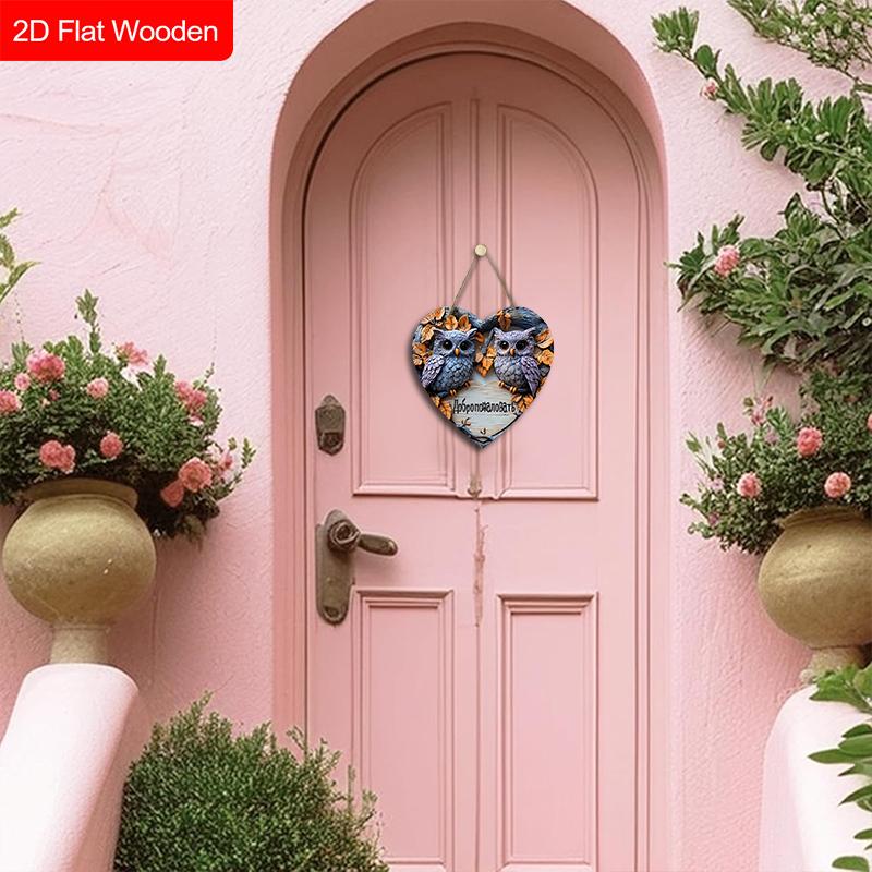 Heart-shaped Russian Wooden Welcome Sign with Owls Pattern, Unique Round Sign for Front Door, Wall Hanging Decor, Ideal Gift for Friend & Family