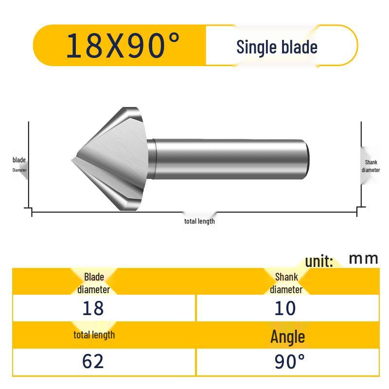 M35 Cobalt Countersink, Straight Shank, Single-Edge, 3-Flute, 90° Deburring Tool