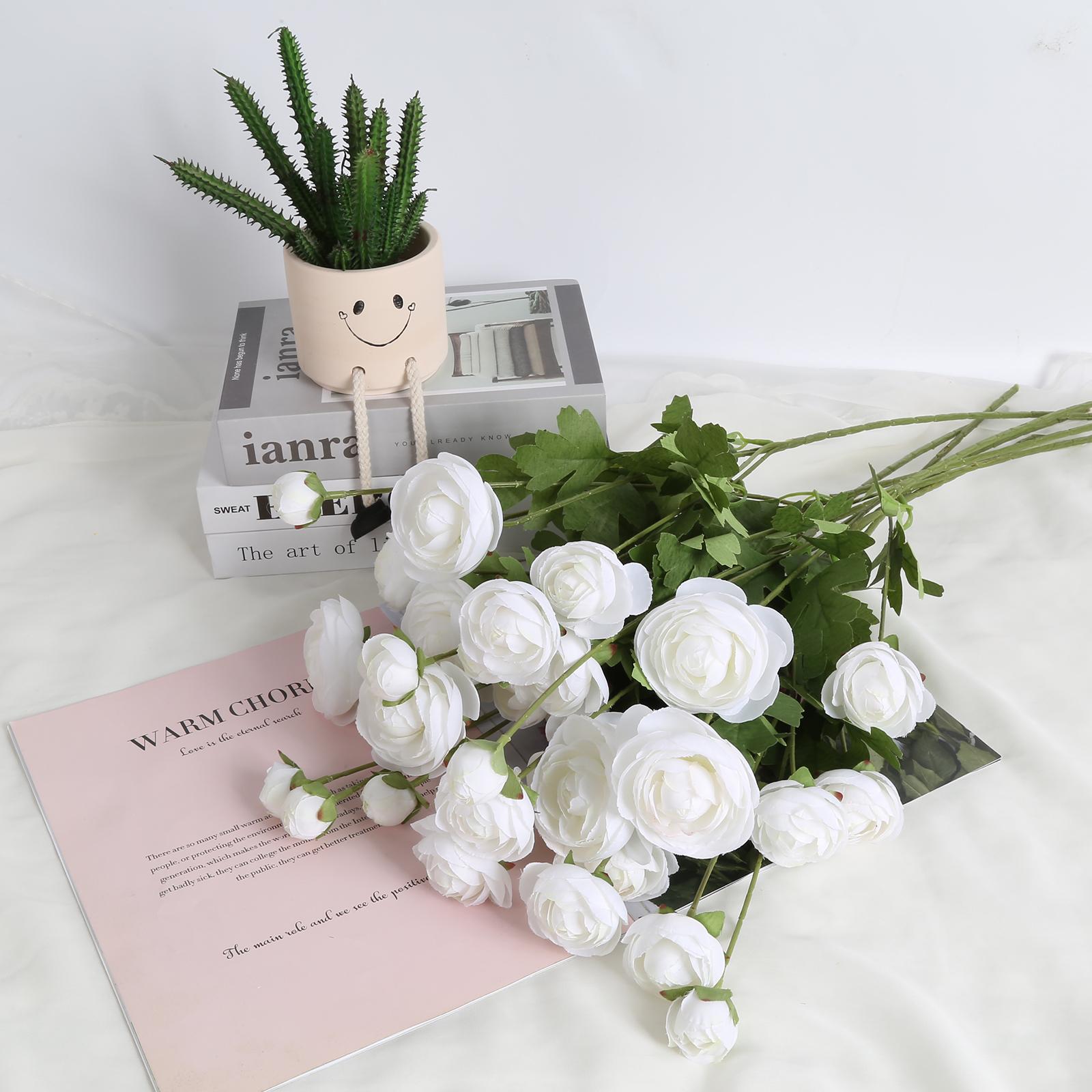 

4 шт. искусственных лютиков, 16 головок, шелковые цветы с длинными стеблями, искусственные цветы ранункулюса, персидские искусственные цветы для свадебного стола, украшение в центре домашнего декора 4pcs белый