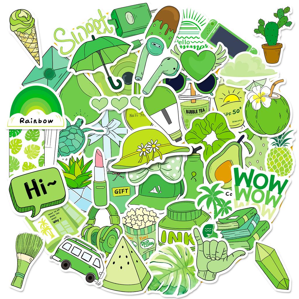 50 US Dollars Green Stickers Small Fresh Girl Green Suitcase Graffiti Stickers