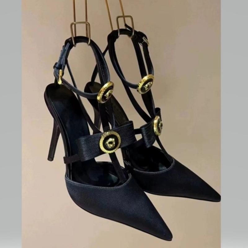 Módní Baotou sandály Léto Nové Křížový pásek Duté Mašle Špičaté Jednoduché boty Dámské Kovová přezka Jehlové podpatky