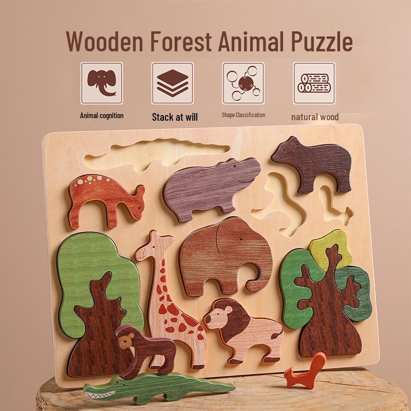 

3D Wooden Animal Jigsaw Puzzle: Early Education Forest Scene Toy