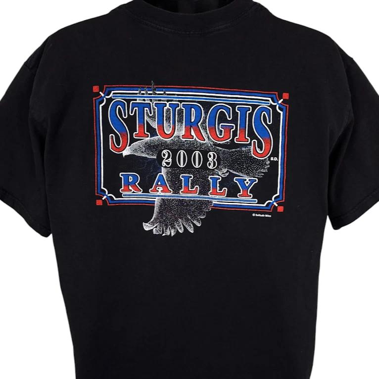 Vintage Sturgis 100% Cotton T-shirt Mens Tees Top Mens Size Large Black Y2K 2003 Black Hills Rally M