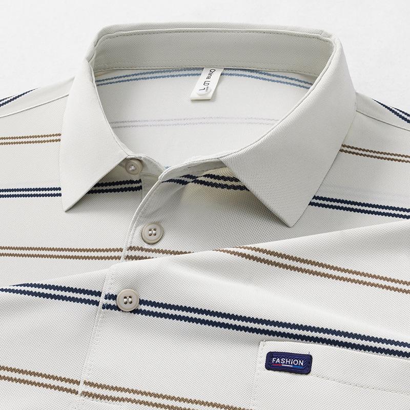 Polo Estiva a Righe da Uomo con Revers e Tasca Vera - Top Casual da Lavoro a Maniche Corte