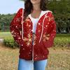 Women's Fashion Casual Christmas Print Long Sleeve Sweatshirt Pocket Jacket Zipper Hoodie Coat