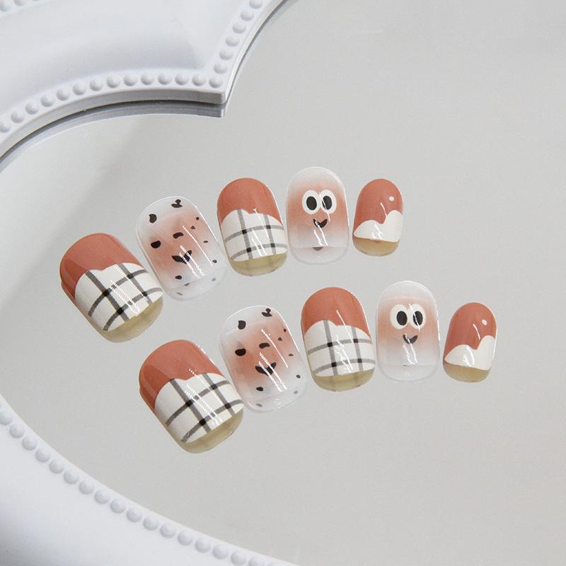 24 Pieces Cute Big Eyes Manicure Wearing Manicure Removable Manicure Patch Nail Piece Grid Autumn and Winter Smudge Manicure 24 Pieces