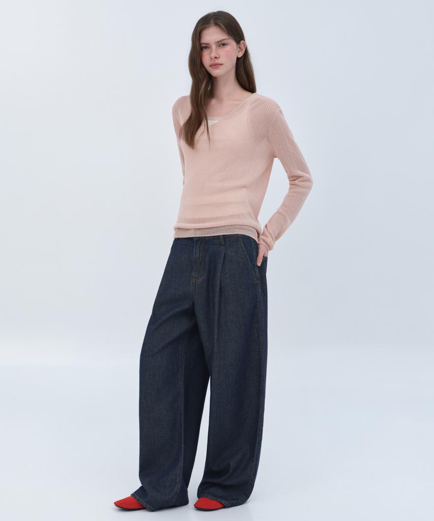 MUSINSA STANDARD WOMAN Women'S Tencel One-Pleat Extra Wide Denim Pants [Deep Indigo]